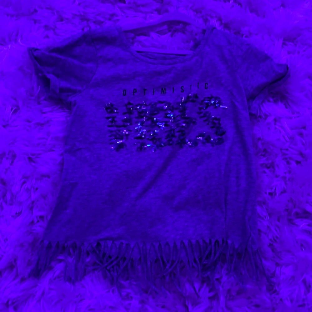 🤍 GRAY OPTIMISTIC VIBES SHIRT WITH FRINGE 🤍